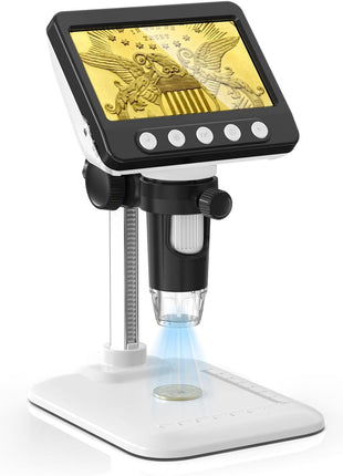 WKR Coin Microscope, 4.3 inch LCD USB Digital 1000X Coin Magnifier with 8 Adjustable LED Lights, 1080P PC View Compatible with Windows/MacBook for Adults Kids