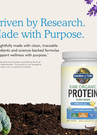 Garden of Life Protein Powder, Vegan Protein Powder, BCAA, Probiotics & Digestive Enzymes, Gluten & Lactose Free, Vanilla, 1.5 LB