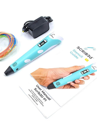 SCRIB3D P1 3D Printing Pen with Display - Includes 3D Pen, 3 Starter Colors of PLA Filament, Stencil Book  Project Guide, and Charger