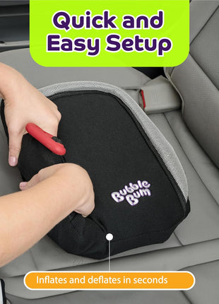 BubbleBum Inflatable Booster Car Seat ??Foldable, Lightweight, Backless Travel Booster Seat for Kids, Portable Carseat for Toddler, Fits 3 Across, Compact for Uber - Ages 4-11 Year Old, - Black