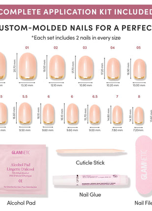 Glamnetic Press On Nails - Goal Digger | Glossy, Semi-Transparent, Short Round Nails, Reusable | 12 Sizes - 30 Nail Kit with Glue