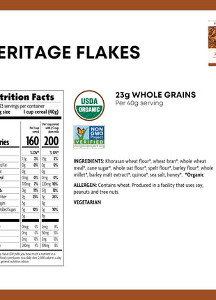 Nature's Path Organic Heritage Flakes® Cereal, 33.5 oz (Pack of 1), Ancient Grains, 23g Whole Grains, Non-GMO