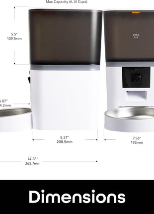 Geeni 6L Smart Pet Feeder with Camera, 1080p HD, Night Vision, Two-Way Audio, Pre-Recorded Messages, WiFi Enabled, Voice Control with Alexa & Google Home, Automatic Cat & Dog Food Dispenser, White
