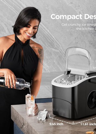 Electactic Ice Makers Countertop,26Lbs/24H,9 Cubes in 6 Mins,Portable Ice Maker Machine with Self-Cleaning,2 Sizes of Bullet Ice,Perfect for Home Kitchen(Black)
