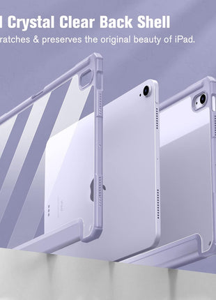 Fintie Clear Case for iPad Air 11-inch & iPad Air 5th/4th Generation 10.9" | Hybrid Slim Design, Shockproof Cover with Transparent Back Shell & Pencil Holder, Viewing & Typing Angles, Lilac Purple