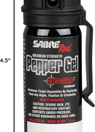 SABRE Crossfire Pepper Gel, Deploys At Any Angle, Maximizes Target Acquisition Against Multiple Threats, Belt Clip For Easy Carry, Fast Flip Top, Max Police Strength OC, Pepper Spray Option 1.5 fl oz