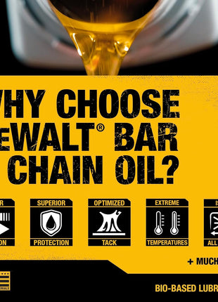 DEWALT – Biodegradable Bar & Chain Oil – Green, Eco-Friendly, Non-Toxic Professional Bar & Chainsaw Lubricant – Ultraclean All-Season Oil for Gas, Electric Saw, and Pole Saw, 16 oz