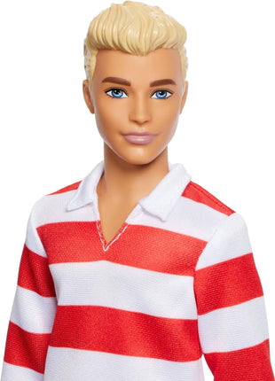 Barbie Fashionistas Ken Doll #241 with Blonde Hair | Wearing Red and White Striped Polo Shirt with Pink Shorts, White Crew Socks and Sneakers