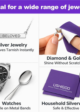 Jewelry Cleaning & Polishing Cloth,2Pcs Sterling Silver Gold Platinum Tarnish Remover,Non-Toxic Eco Friendly,Jewelry Cleaner Cloth for Ring,Earring,Watch and Coins Care