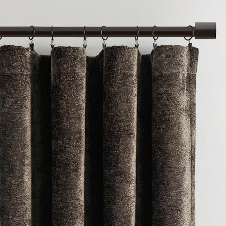 Lush Decor Aspen Luxury Velvet Chenille Light Filtering Window Curtain Panel Single 52 inch W x 84 inch L Brown - Drapes - Velvet Curtains for Living Room