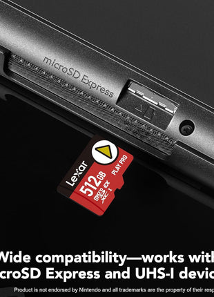 Lexar 512GB Play PRO microSD Express Card, UHS-I, C10, U3, V30, Full HD, 4K, Up to 900/600 MB/s Memory Card, Compatible w/Nintendo-Switch 2, ASUS ROG Ally, Steam Deck, Gaming (LMSXPS0512G-BNNNU)