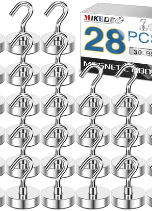 MIKEDE Heavy Duty Magnetic Hooks for Cruise Ship-N52 Silver 28 Pack-30 LB