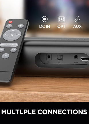 Sound Bar for Smart TV, Soundbar with Bluetooth/ARC/Opt/AUX Connect, Auto Volume Boost, 3 Equalizer Modes, 2 in 1 Detachable Soundbar for TV/PC/Gaming/Projectors