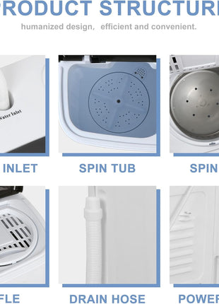 SUPER DEAL Compact Mini Twin Tub Washing Machine 13lbs Capacity Portable Washer Wash and Spin Cycle Combo, Built-in Gravity Drain for Camping, Apartments, Dorms, College, RV's and Small Spaces