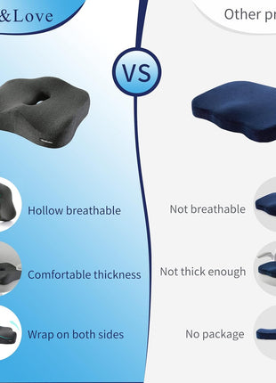 Memory Foam Seat Chair Cushion for Relieves Back Sciatica Pain Tailbone Pain Coccyx Degenerating Disc Orthopedic Osteoarthritis Prostate Cushion Low Back Pain Cushion Hip Shaping (Dark Gray)