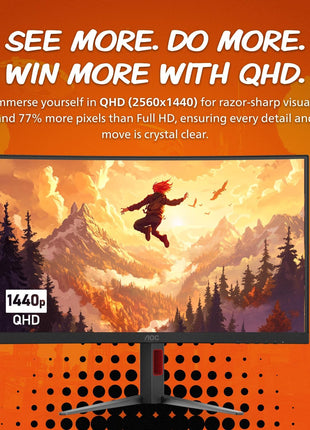 AOC C27G2Z 27 inch Curved Frameless Ultra-Fast Gaming Monitor, FHD 1080p, 0.5ms 240Hz, FreeSync, 2 x HDMI 2.0, 1 x Display Port, Height Adjustable, Xbox PS5 Switch Ready, 3-Year Zero-Bright-Dot