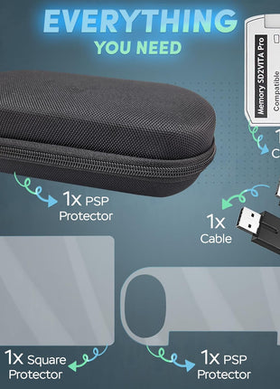 Skywin 4-in-1 Kit for PS Vita 2000 Slim - Black Case with Front & Back Protector, Adapter Charger Cable, Micro SD Card