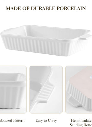 MALACASA Casserole Dishes for Oven, Ceramic Baking Dishes Set of 4, White | Rectangular Deep Lasagna Pans with Handles for Roasting Vegetable, Cake, Durable Bakeware, Wedding Gift(9.4/11.1/12.2/14.7")