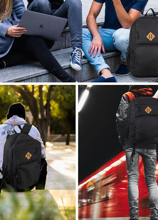 KEOFID Travel backpack for Men and Women, Anti Theft Laptop Backpack with USB Charging Port for Work, Large Bag for College, Carry-on Backpack with Luggage Strap, Water Resistent(Black)