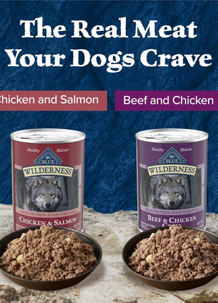 Blue Buffalo Wilderness High Protein Beef and Chicken & Salmon and Chicken Wet Dog Food Variety Pack for Adult Dogs,Grain-Free,12.5 oz Cans,(Pack of 12)