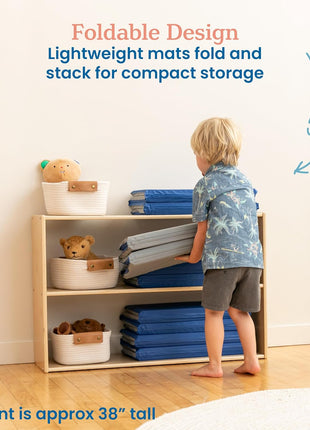 ECR4Kids Everyday Folding Rest Time Mat, 4-Section, 1in, Sleeping Pad, Blue/Grey