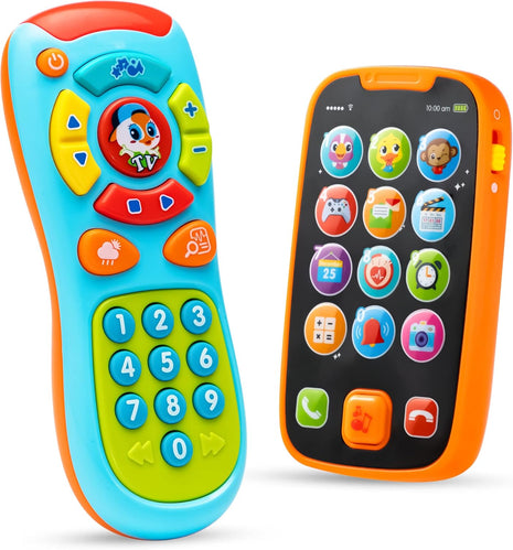 JOYIN Baby Learning Phone and Remote Toy for Toddler, Fun Smartphone Toys with Music for Infants, Boys or Girls, Holiday Stocking Stuffers, Kids Birthday Gift
