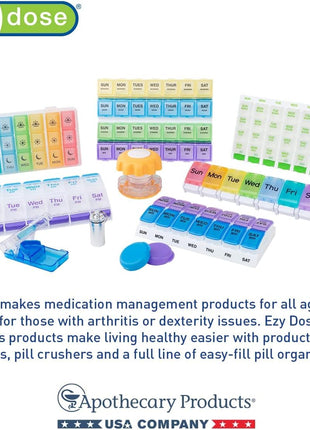 Ezy Dose Weekly (7-Day) AM/PM Pill Organizer, X-Large Case, Blue/Purple | Daily Vitamin Box & Supplement Medicine Planner, 2 Times a Day Push Button Compartments, Portable & Travel-Friendly, BPA-Free