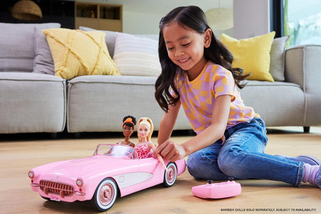 Hot Wheels RC Corvette from Barbie the Movie, Full-Function Remote-Control Toy Car Holds 2 Barbie Dolls