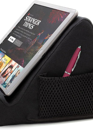 Brookstone Tablet Lap Cushion - Tablet and Phone Holder for Bed, Flights, and Travel, Two Angled Memory Foam Lap Desk for Reading and Hands Free Viewing, Compatible iPad and Kindle Accessories, Black