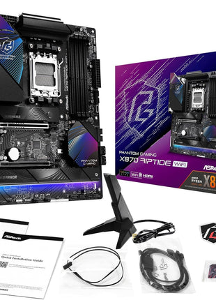 ASRock Phantom Gaming X870 Riptide WiFi 7 AMD Ryzen Socket AM5 ATX Motherboard DDR5 DIMMs 8000 MHz 256 GB USB4 M.2 SATA3 6.0 Gb/s