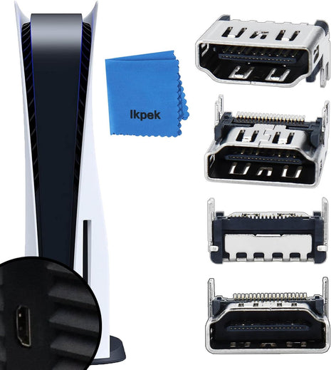 IRIDESCENT 4Pcs HDMI Port Replacement for PlayStation 5, HDMI Display Socket Connector Jack for Sony PS5 Console (Silver - 4 Pcs)