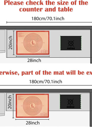 Non-slip Silicone Pastry Mat Extra Large with Measurements 28''By 20'' for Silicone Baking Mat, Counter, Dough Rolling, Oven Liner,Fondant/Pie Crust By Folksy Super Kitchen Red