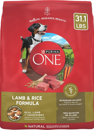 Purina ONE Lamb and Rice Dry Dog Food, 31.1 lb Bag | Natural recipe with real lamb as the first ingredient, and a microbiome balance with prebiotic fiber for gut & immune support