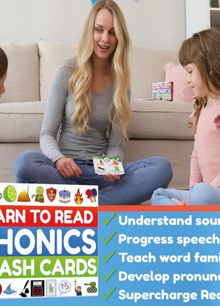 Phonics Flash Cards - Learn to Read in 20 Phonic Stages - Education for Kids Ages 4-8 Kindergarten 1st 2nd Grade
