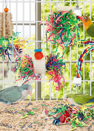 Bird Toys Bird Shredding Foraging Toys Parakeet Toy Chewing Hanging Toy Bird Shredded Paper Bird Cage Accessories Bird Rope Perch for Conure Cockatiel Budgies Lovebird Parrotlet (Without Rope Perch)