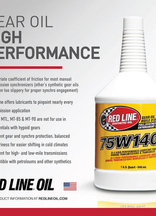 Red Line 57104 75W140 Non-Limited Slip Synthetic Gear Oil - 1 Quart
