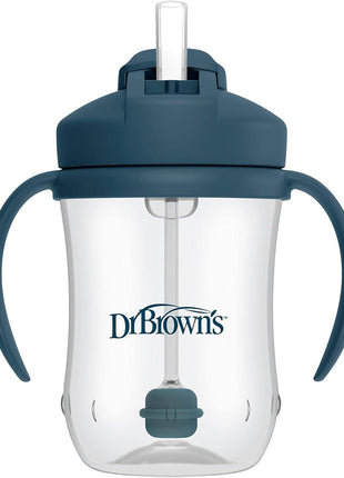 Dr. Brown's Milestones Baby's First Straw Cup, Training Cup with Weighted Straw, 9 oz/270 mL, BPA-free, 6m+, Dark Blue, 1-Pack