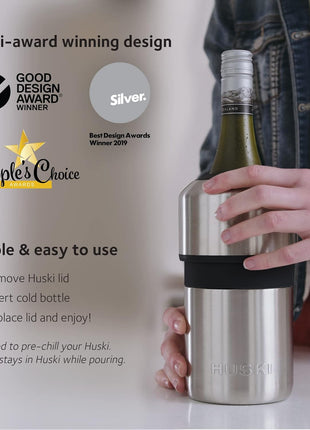 Huski Wine Chiller | Award Winning Iceless Design | Keeps Wine Cold up to 6 Hours | Wine Accessory | Next Generation Ice Bucket | Fits Some Champagne Bottles | Perfect Gift for Wine Lovers (Stainless)
