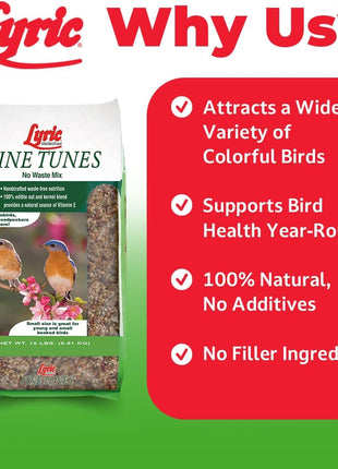Lyric Fine Tunes Wild Bird Seed Mix - No Waste Bird Food Mix - Attracts Bluebirds, Finches, Chickadees & More - Seed for Outside Feeders - 15 lb Bag