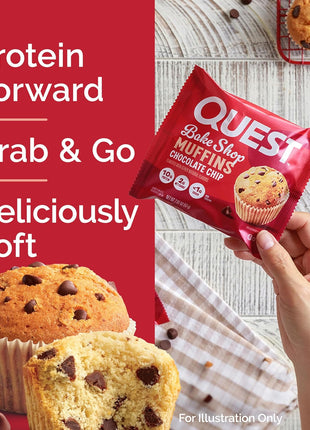 Quest Nutrition Chocolate Chip Muffin, 10g Protein, 2g Net Carb, 8 Count | Less Than 1g Sugar, 10g Fiber, Protein Snack, High Quality Protein, 8ct Box of Individually Wrapped 2.01oz Muffins