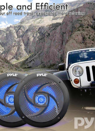 Pyle Low-Profile Waterproof Marine Speakers - 100W 4 Inch 2 Way 1 Pair Slim Style Waterproof Weather Resistant Outdoor Audio Stereo Sound System w/ Blue Illuminating LED Lights - Pyle (Black)