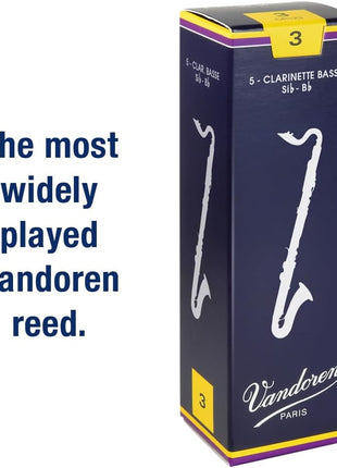 Vandoren CR123 Bass Clarinet Traditional Reeds Strength 3; Box of 5