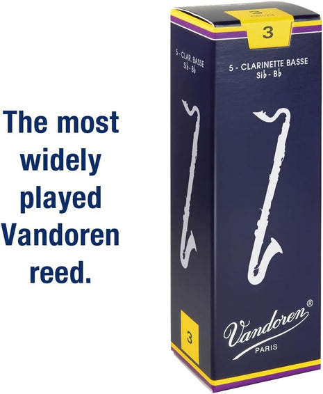 Vandoren CR123 Bass Clarinet Traditional Reeds Strength 3; Box of 5