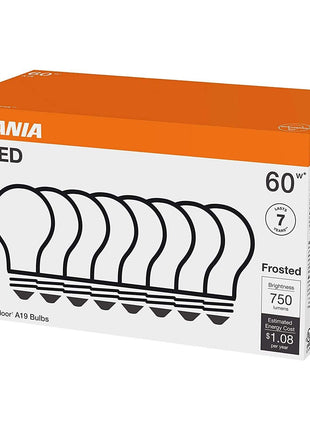 Sylvania ECO LED Light Bulb, A19 60W Equivalent, Efficient 9W, 7 Year, 750 Lumens, 2700K, Non-Dimmable, Frosted, Soft White - 8 Pack (40821)
