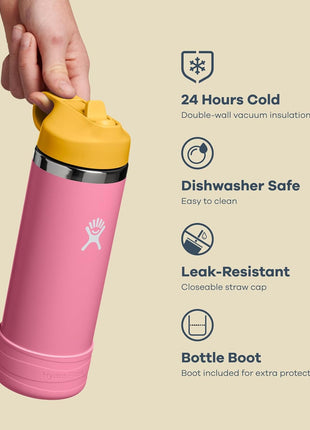 Hydro Flask Kids Water Bottle for School - Stainless Steel and Insulated with Straw Cap - 18 Oz in Seaspray Blue