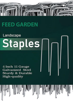 FEED GARDEN 6 Inch 50 Pack Hot-dip Galvanized Landscape Staples Plant Cover Spikes 11 Gauge Tent Stakes Garden Stakes Landscaping Fabric SOD Pins Yard Pins for Decoration Weed Barrier Fabric