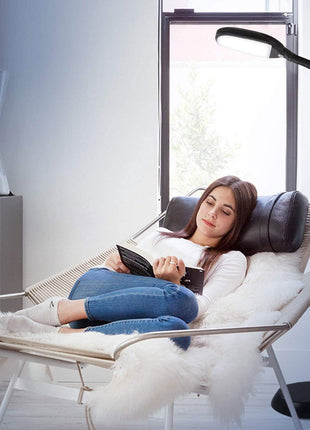 Brightech Litespan - Bright LED Floor Reading Lamp for Over Chair Crafts and Reading, Esthetician Light for Lash Extensions, Gooseneck Adjustable Standing Lamp for Living Room, Bedroom, Office - Black