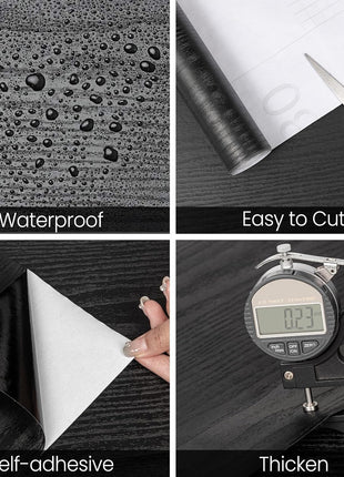 Abyssaly Black Wood Contact Paper Peel and Stick Wallpaper for Cabinets | Self-Adhesive Removable Thick Vinyl Film for Classroom,Easy to Install Increase Stomata and Reduces Bubble 11.8" x 78.7"