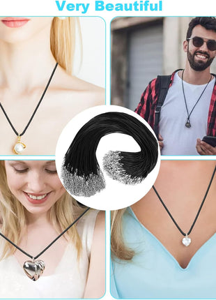 100Pcs Premium Leather Necklace Chains Bracelet Cord with Clasps for Pendants, Bulk Waxed Rope Necklace String, Black , 18 inch for Jewelry Making Supplies, 1.5mm DHOOZ