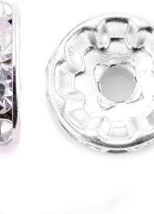 Allb 100Pcs Rondelle Spacer Beads 8mm Silver Plated Czech Crystal Rhinestone for Jewelry Making Loose Beads for Bracelets